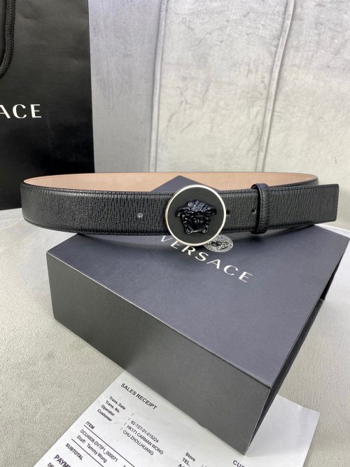 Versace Men's Black Leather Belt with Medusa Buckle, 4.0cm Width 1 Versace Men's Black Leather Belt with Medusa Buckle, 4.0cm Width
