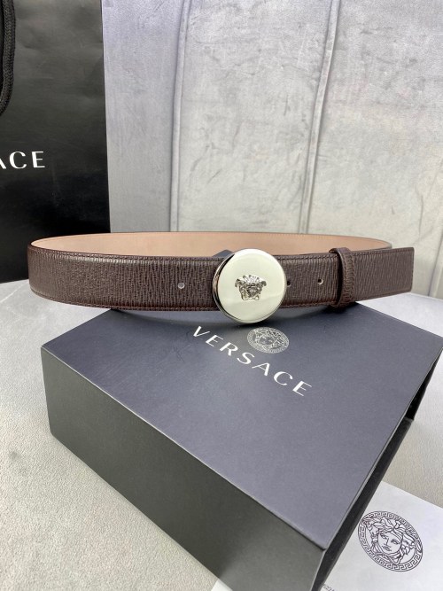 Versace Medusa Buckle Leather Belt, 4.0cm Wide, Brown/Silver, Stylish Accessory 1 Versace Medusa Buckle Leather Belt, 4.0cm Wide, Brown/Silver, Stylish Accessory