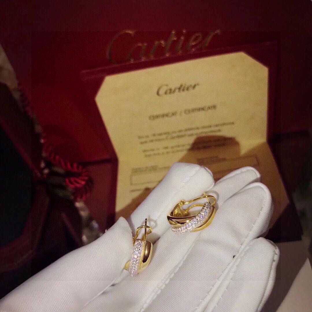 Cartier Trinity Earrings, Tri-Color Gold Interlocking Hoops with Diamond Pavé 9 i1648133663 2632 7