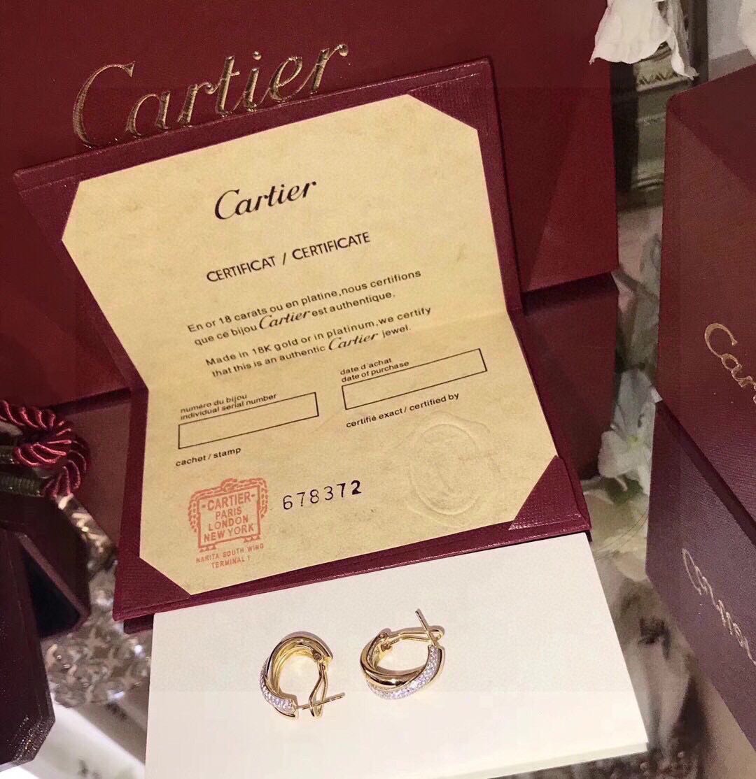 Cartier Trinity Earrings, Tri-Color Gold Interlocking Hoops with Diamond Pavé 3 i1648133663 3725 0