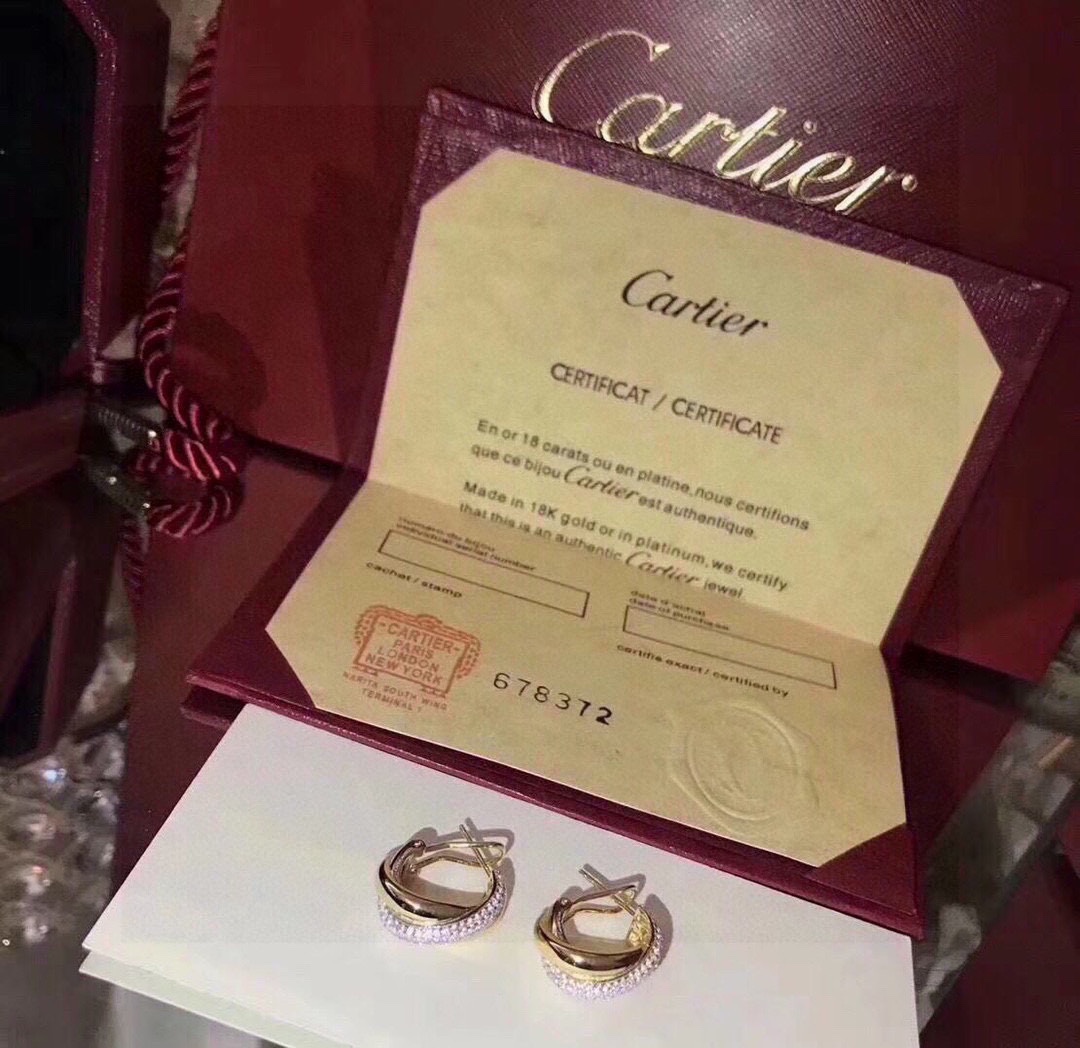 Cartier Trinity Earrings, Tri-Color Gold Interlocking Hoops with Diamond Pavé 10 i1648133663 4804 8