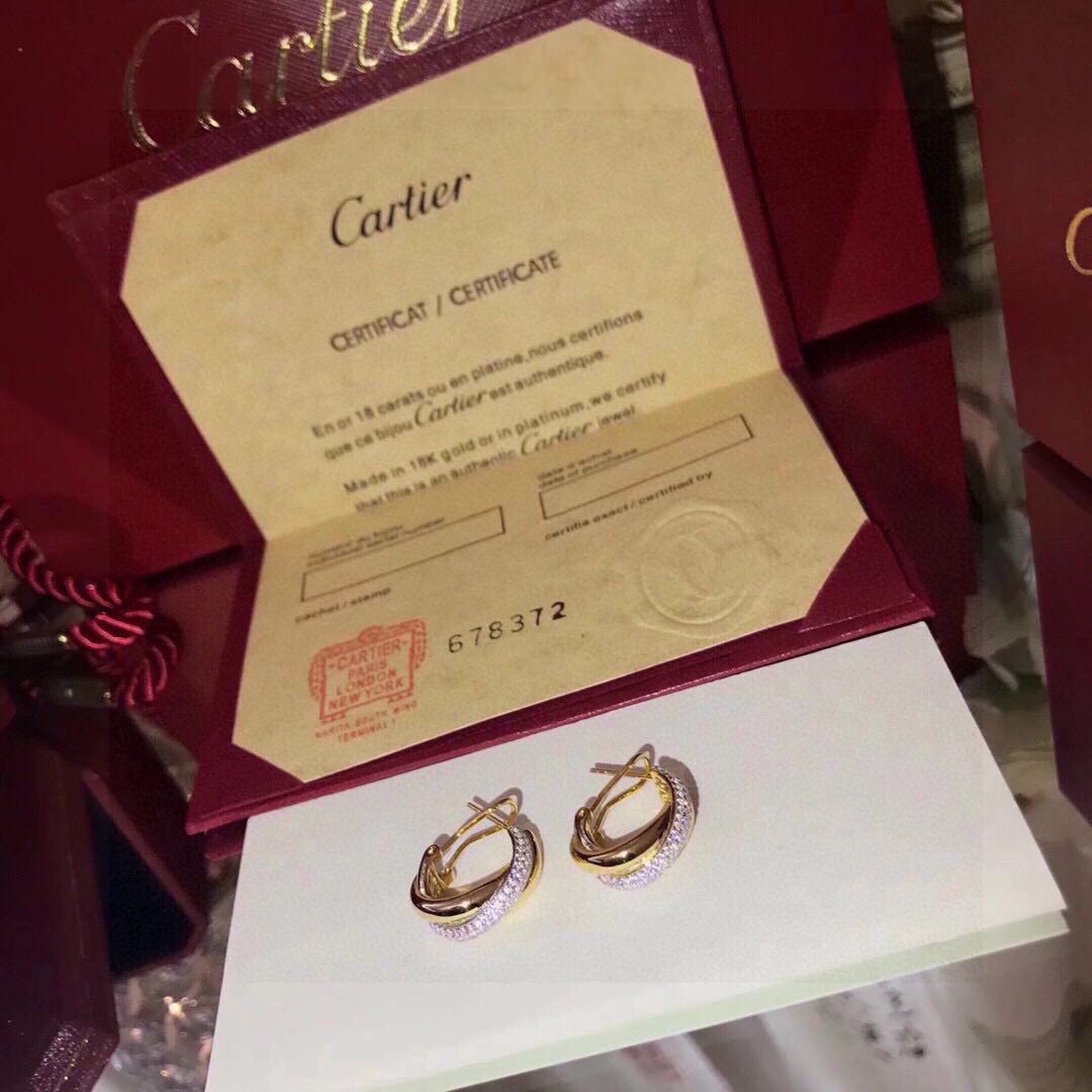 Cartier Trinity Earrings, Tri-Color Gold Interlocking Hoops with Diamond Pavé 8 i1648133663 5522 6
