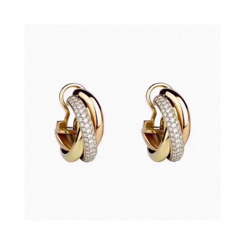 Cartier Trinity Earrings, Tri-Color Gold Interlocking Hoops with Diamond Pavé 2 i1648133663 7423 4