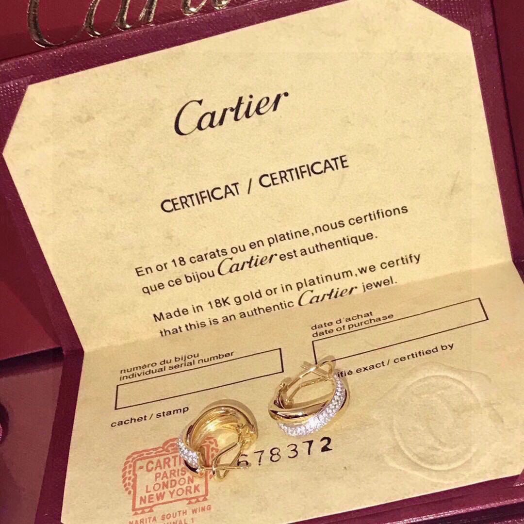 Cartier Trinity Earrings, Tri-Color Gold Interlocking Hoops with Diamond Pavé 4 i1648133663 8558 1