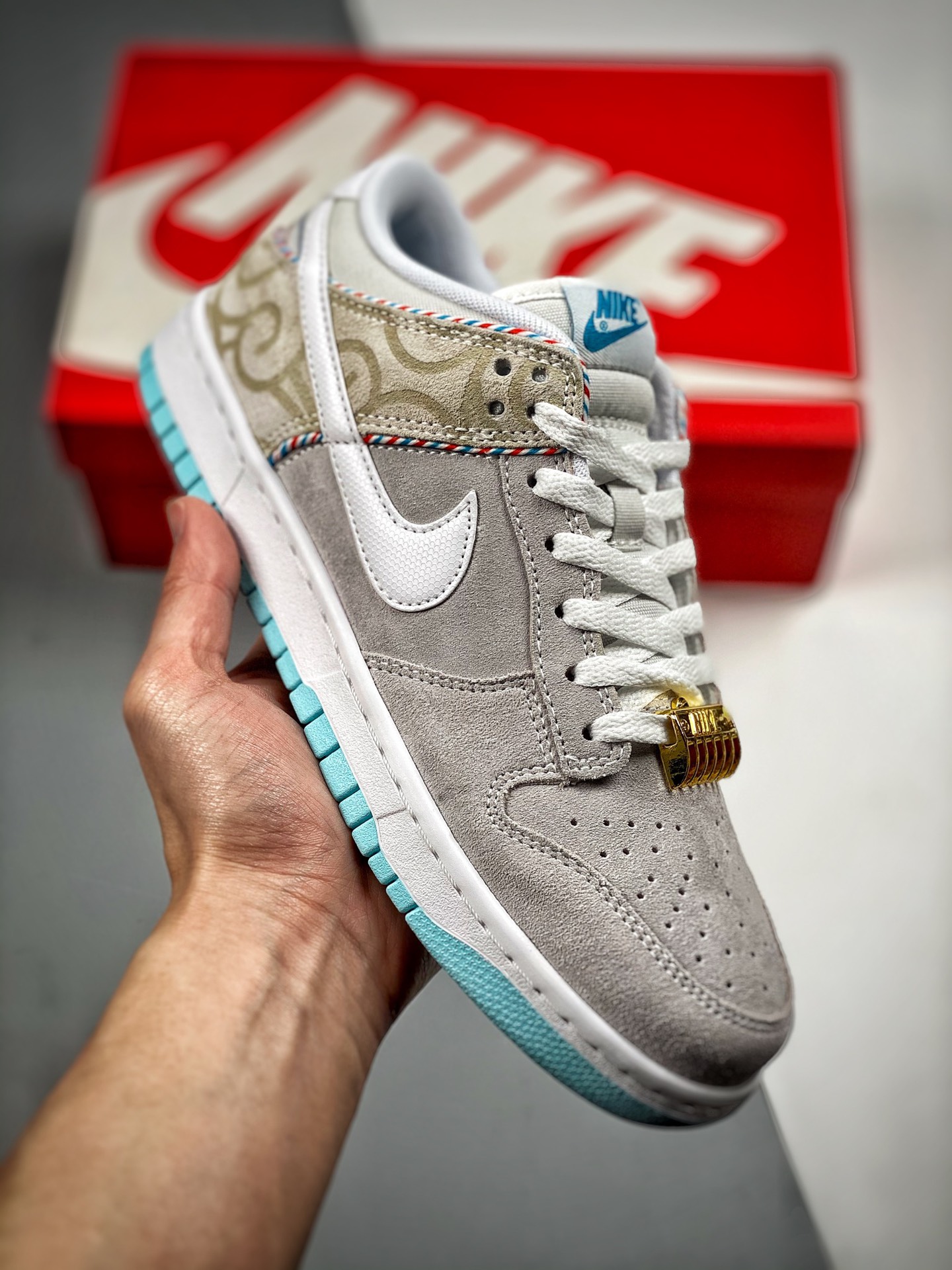 NK SB Dunk Low azul gris marrón, barbería, Longtaitou #Etiqueta tejida original de fábrica, coincide con la versión ori…