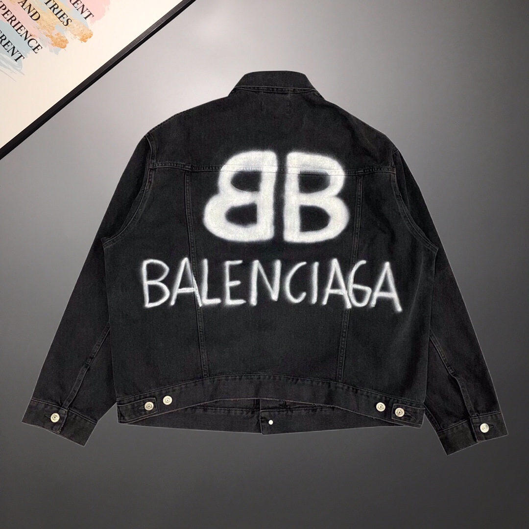 反光款 巴黎世家 Balenciaga 经典加推 双B涂鸦夜光反光复古水洗牛仔外套夹克