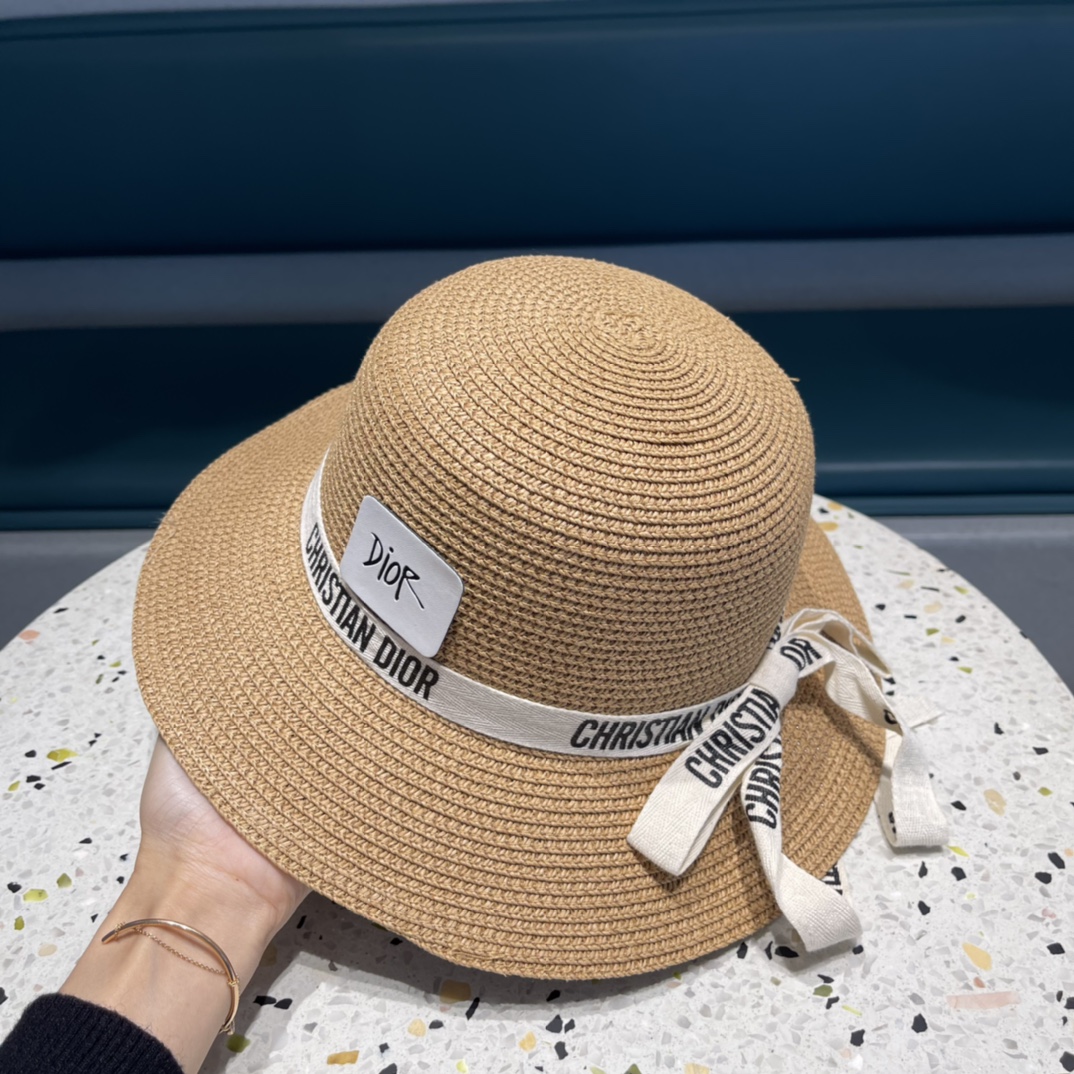 Dior迪奥草帽，夏季新款太阳帽，草帽，高级定制，蓝色 杏色，头围57cm