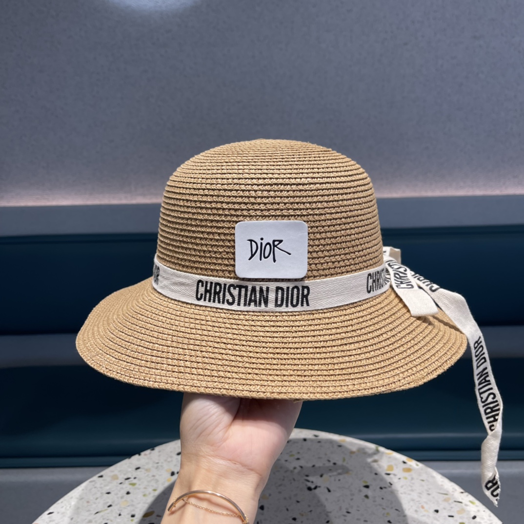Dior迪奥草帽，夏季新款太阳帽，草帽，高级定制，蓝色 杏色，头围57cm