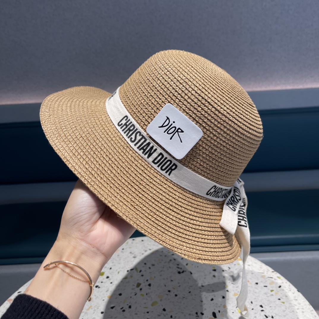 Dior迪奥草帽，夏季新款太阳帽，草帽，高级定制，蓝色 杏色，头围57cm