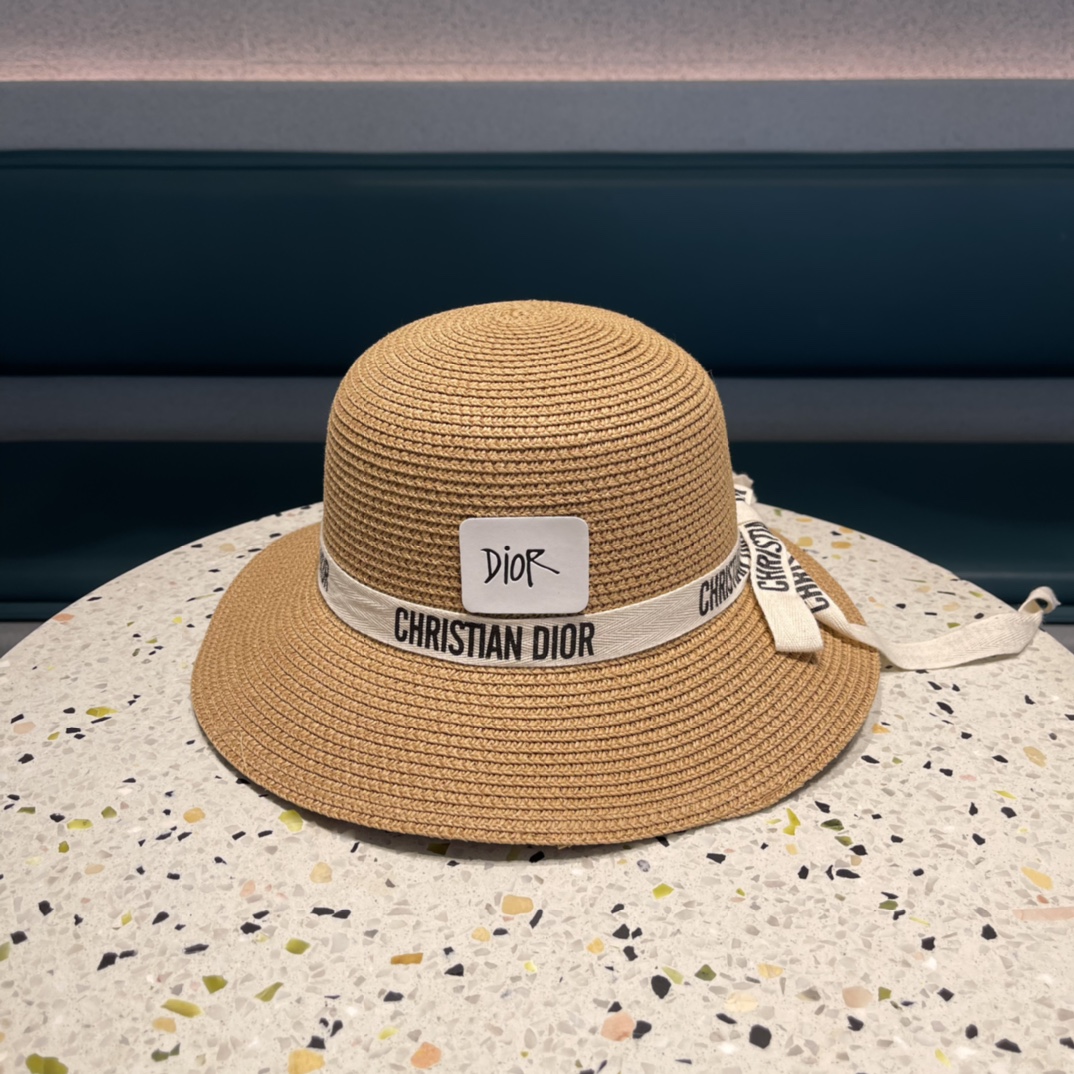 Dior迪奥草帽，夏季新款太阳帽，草帽，高级定制，蓝色 杏色，头围57cm