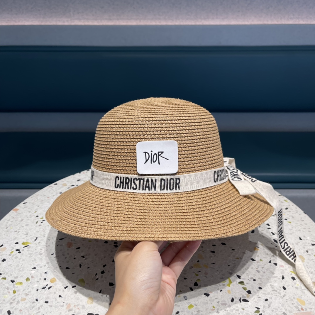 Dior迪奥草帽，夏季新款太阳帽，草帽，高级定制，蓝色 杏色，头围57cm