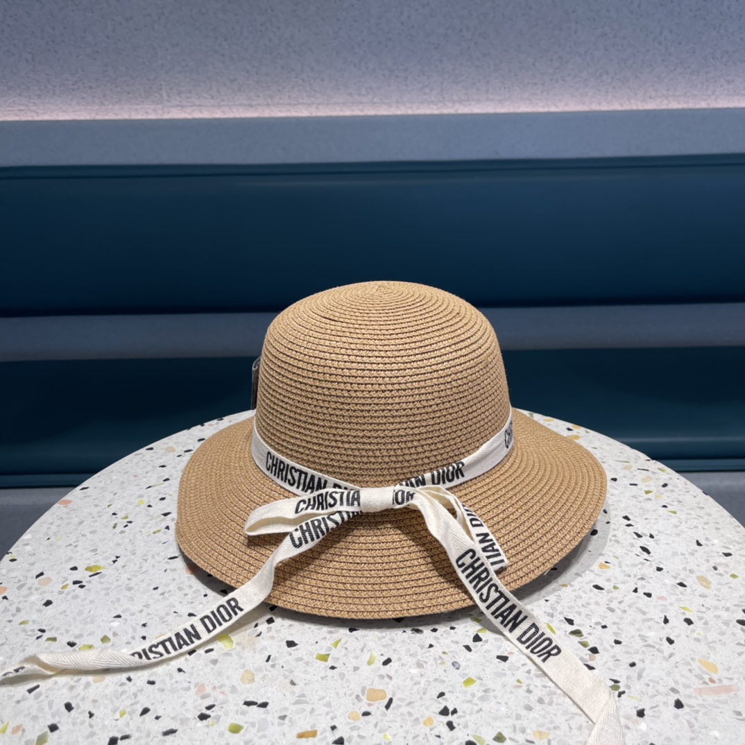Dior迪奥草帽，夏季新款太阳帽，草帽，高级定制，蓝色 杏色，头围57cm
