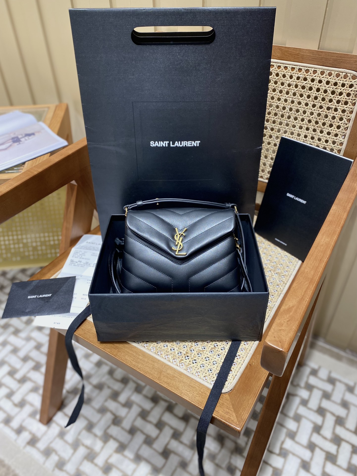 YSL LouLou 20CM 迷你斜挎包 467072黑色/金扣