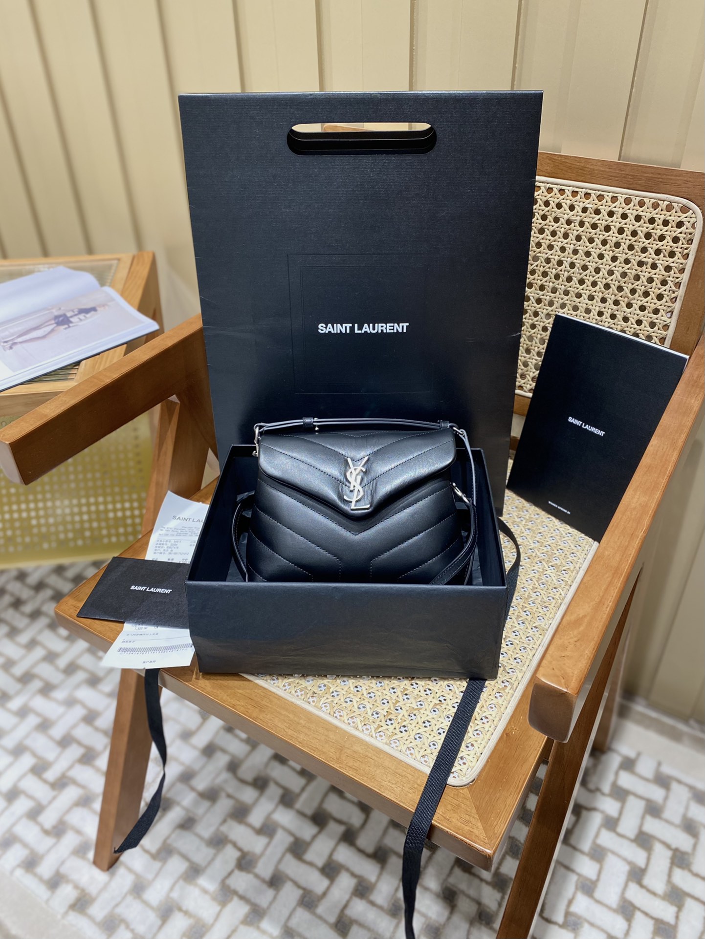 YSL LouLou 20CM 迷你斜挎包 467072黑色/银扣