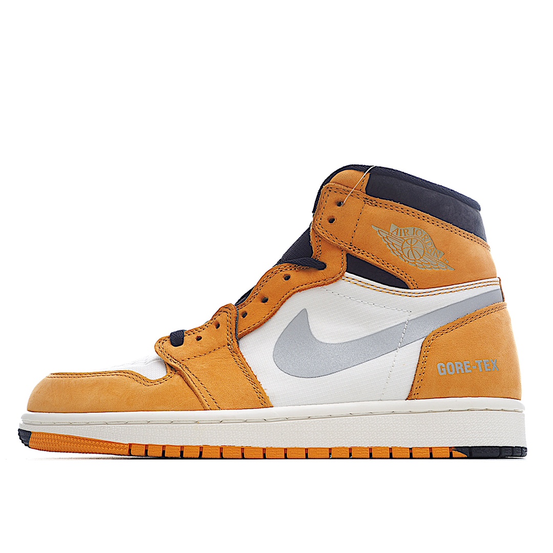 I5 Air Jordan 1 High Retro AJ1 乔1黑白黄 3M反光 高帮篮球鞋 DB2889- F5 0该鞋款鞋身采用优质防水牛巴革材质覆面，并在鞋头和鞋舌等处融入GORE-TEX 材料，带来稳固脚感的同时还可保持双足干爽且温暖，助你无惧风兩、畅动无拘。此外，Swoosh log。 还以反光材质呈现，为经典 AJ1 鞋款重焕新貌。