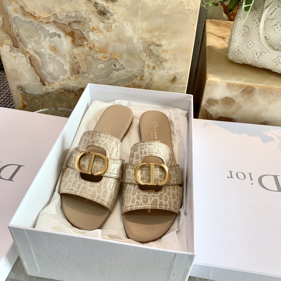 Dior 2022 水砖石 3代サンダル 立体レターデザイン+輸入ストーン 内外すべて本革 イタリア製本革底