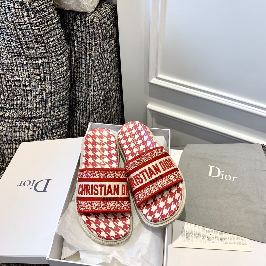 Dior 2022 水砖石 3代サンダル 立体レターデザイン+輸入ストーン 内外すべて本革 イタリア製本革底