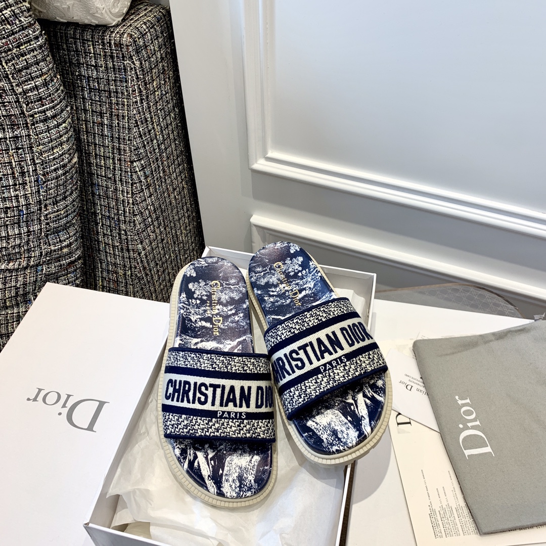 Dior 2022 水砖石 3代サンダル 立体レターデザイン+輸入ストーン 内外すべて本革 イタリア製本革底