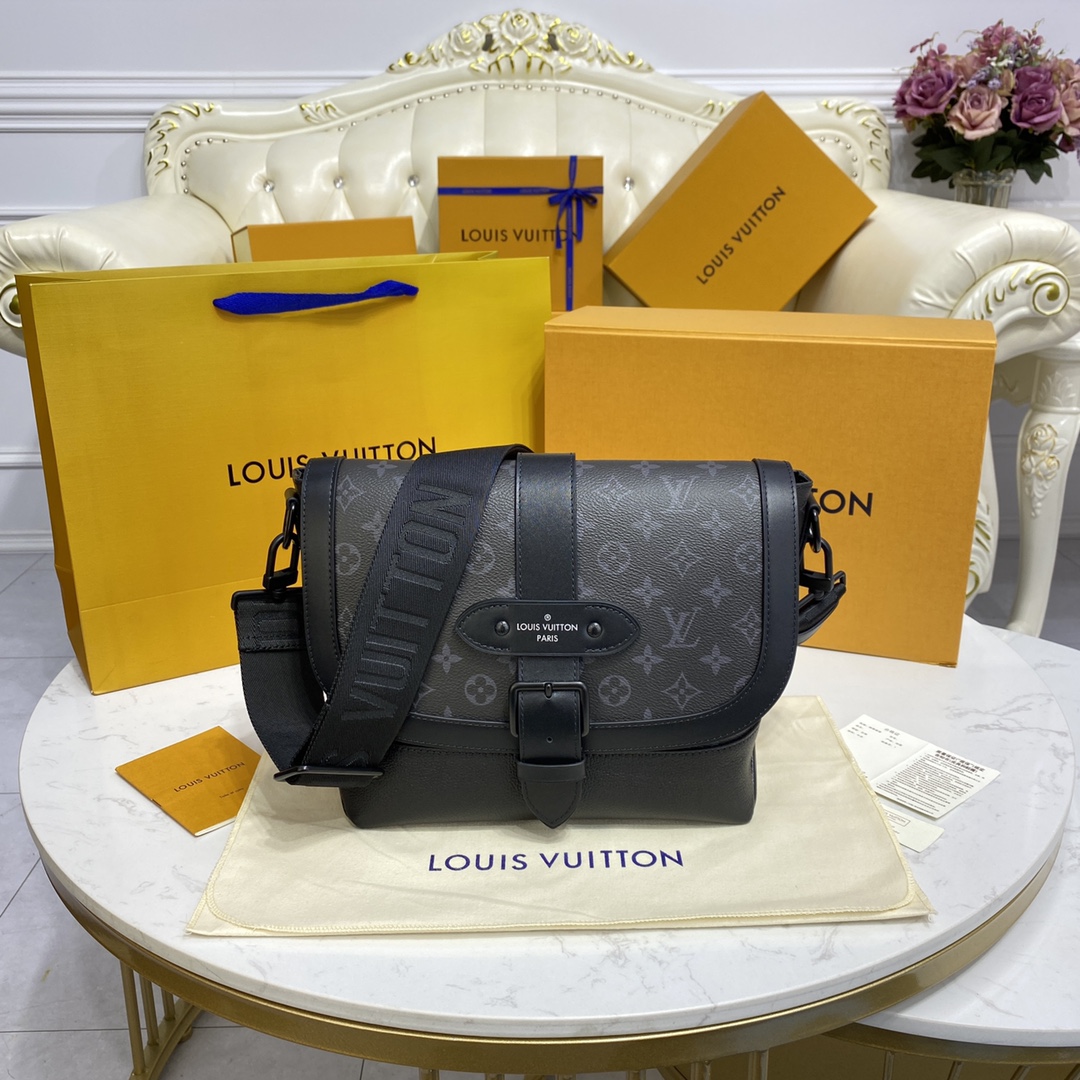 Louis Vuitton LV Saumur Handbags Messenger Bags Black Monogram Canvas Fashion Casual M45911