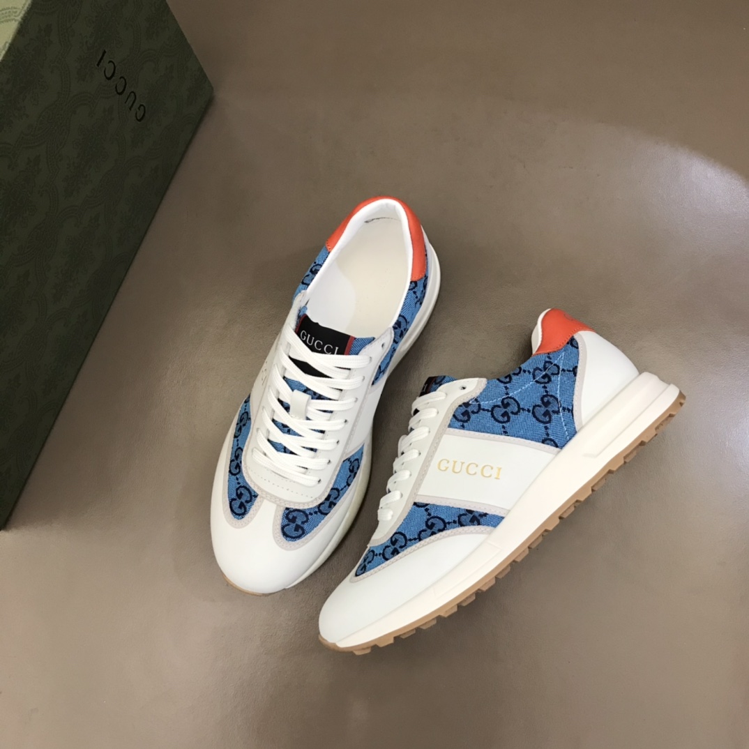GUCCI古驰    进口小牛皮拼接品牌印花帆布G家男士GG运动鞋