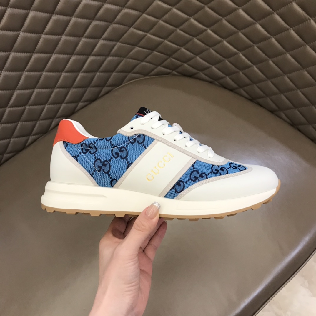 GUCCI古驰    进口小牛皮拼接品牌印花帆布G家男士GG运动鞋