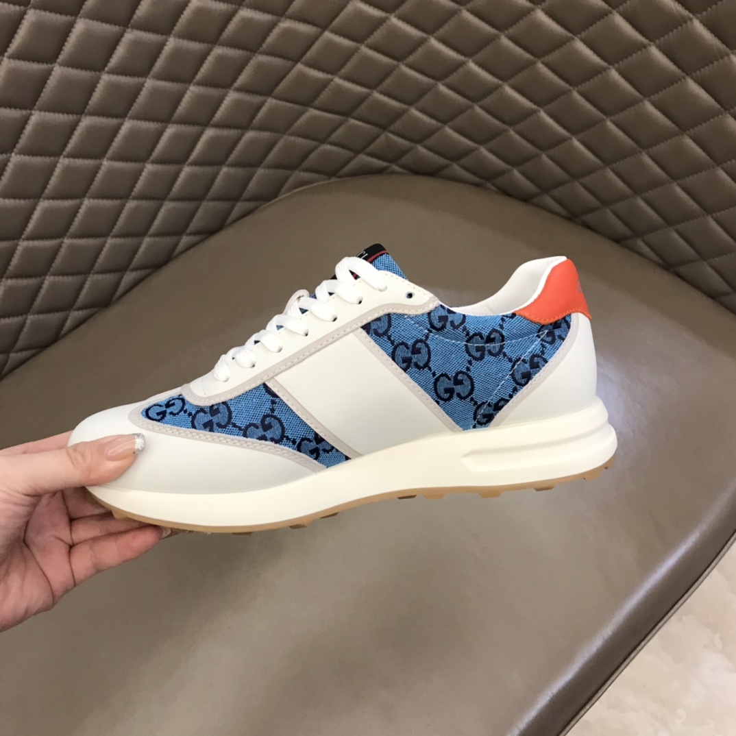 GUCCI古驰    进口小牛皮拼接品牌印花帆布G家男士GG运动鞋