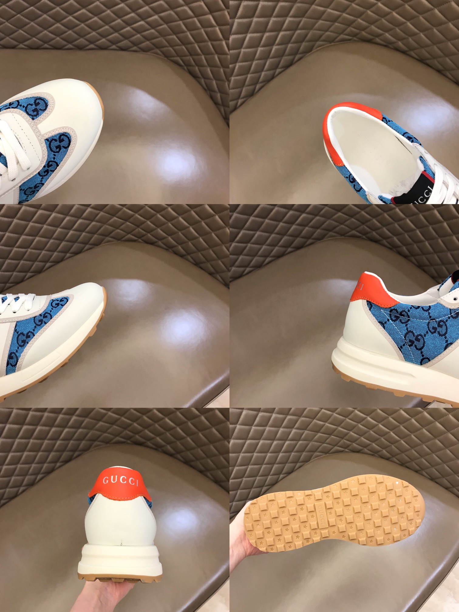 GUCCI古驰    进口小牛皮拼接品牌印花帆布G家男士GG运动鞋