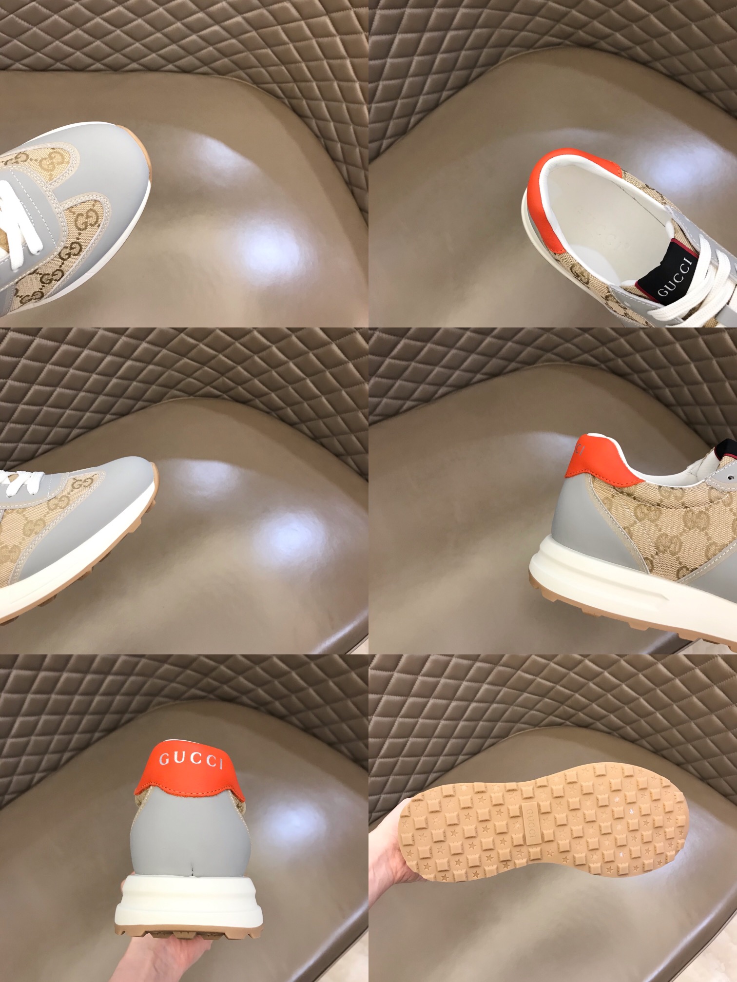 GUCCI古驰    进口小牛皮拼接品牌印花帆布G家男士GG运动鞋