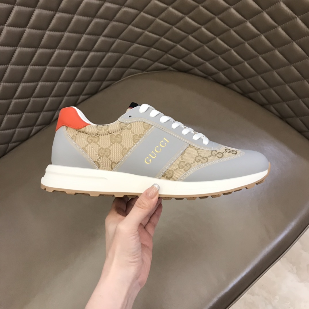 GUCCI古驰    进口小牛皮拼接品牌印花帆布G家男士GG运动鞋