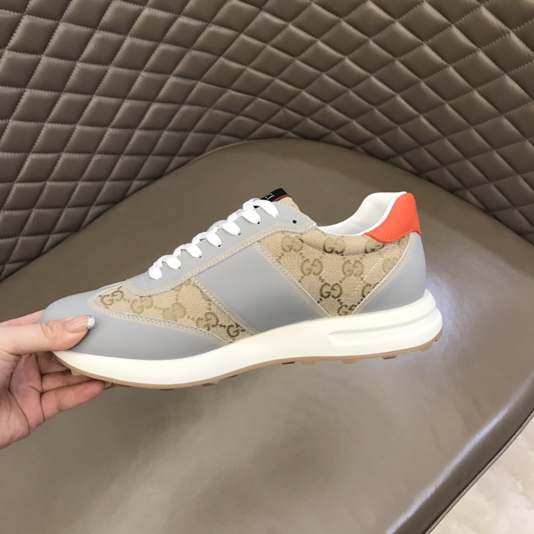 GUCCI古驰    进口小牛皮拼接品牌印花帆布G家男士GG运动鞋