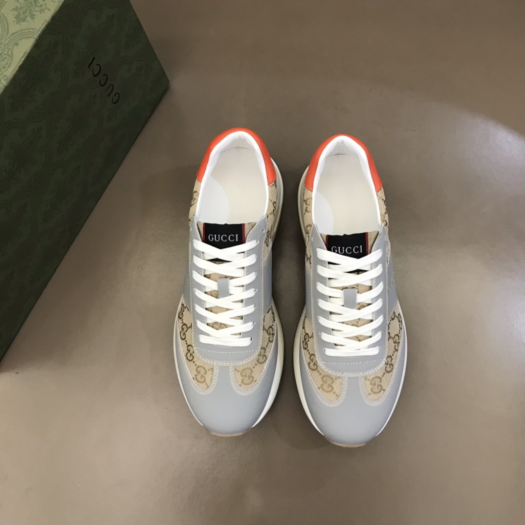 GUCCI古驰    进口小牛皮拼接品牌印花帆布G家男士GG运动鞋
