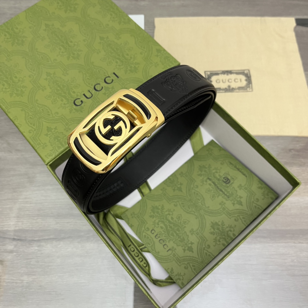 I5  Gucci 古奇  皮带腰带：单面使用自动带专柜质量、百分百头层牛皮、24k钢扣、送人自用首选、保证真皮 包装：请认准图片专柜包装、送打孔器 全套包装 宽度：3.5cm 长度：国标cm-cm 可以自行裁剪长度