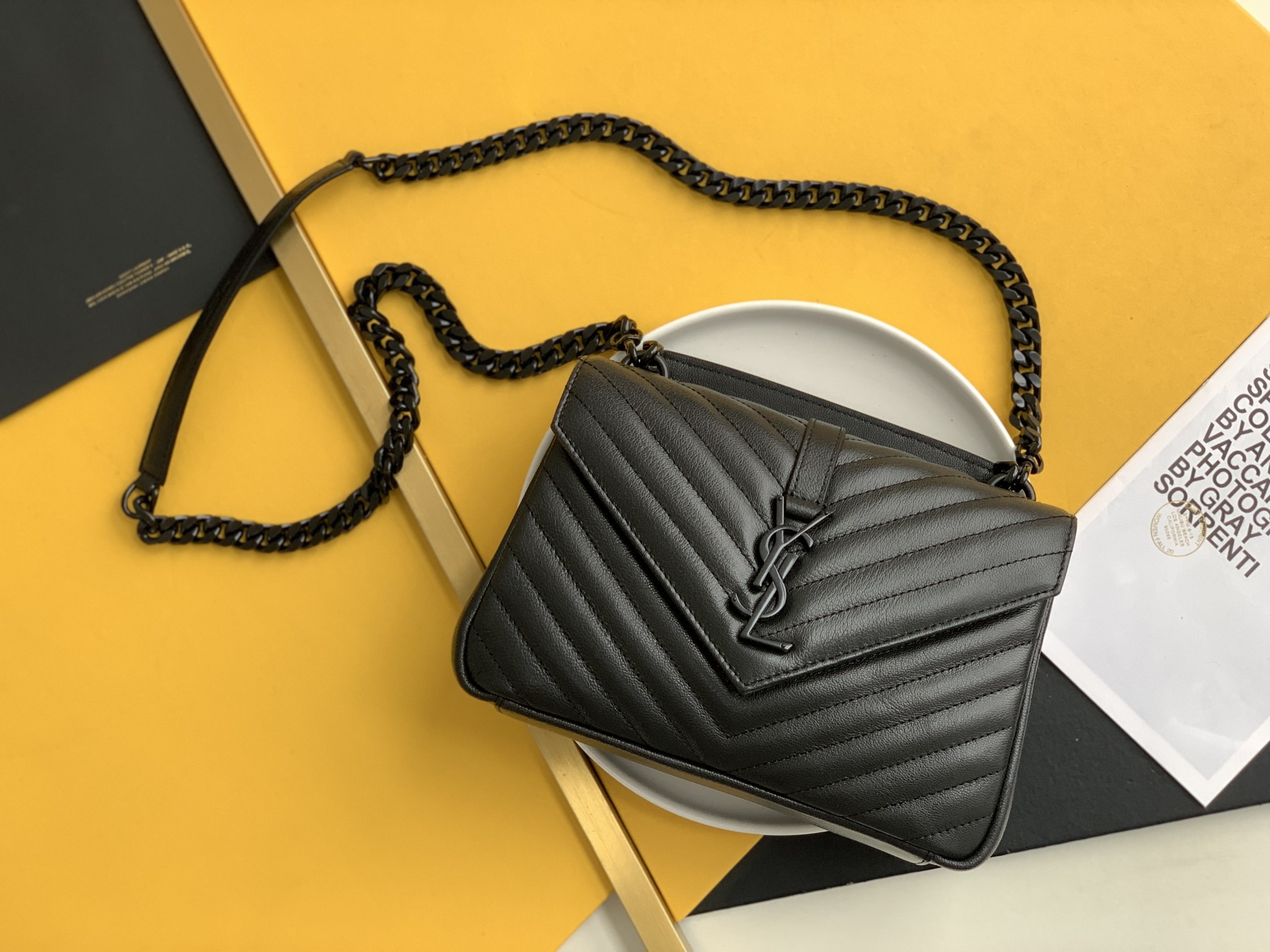 Black Messenger Bag Chain Bag Crossbody Bag 24 cm