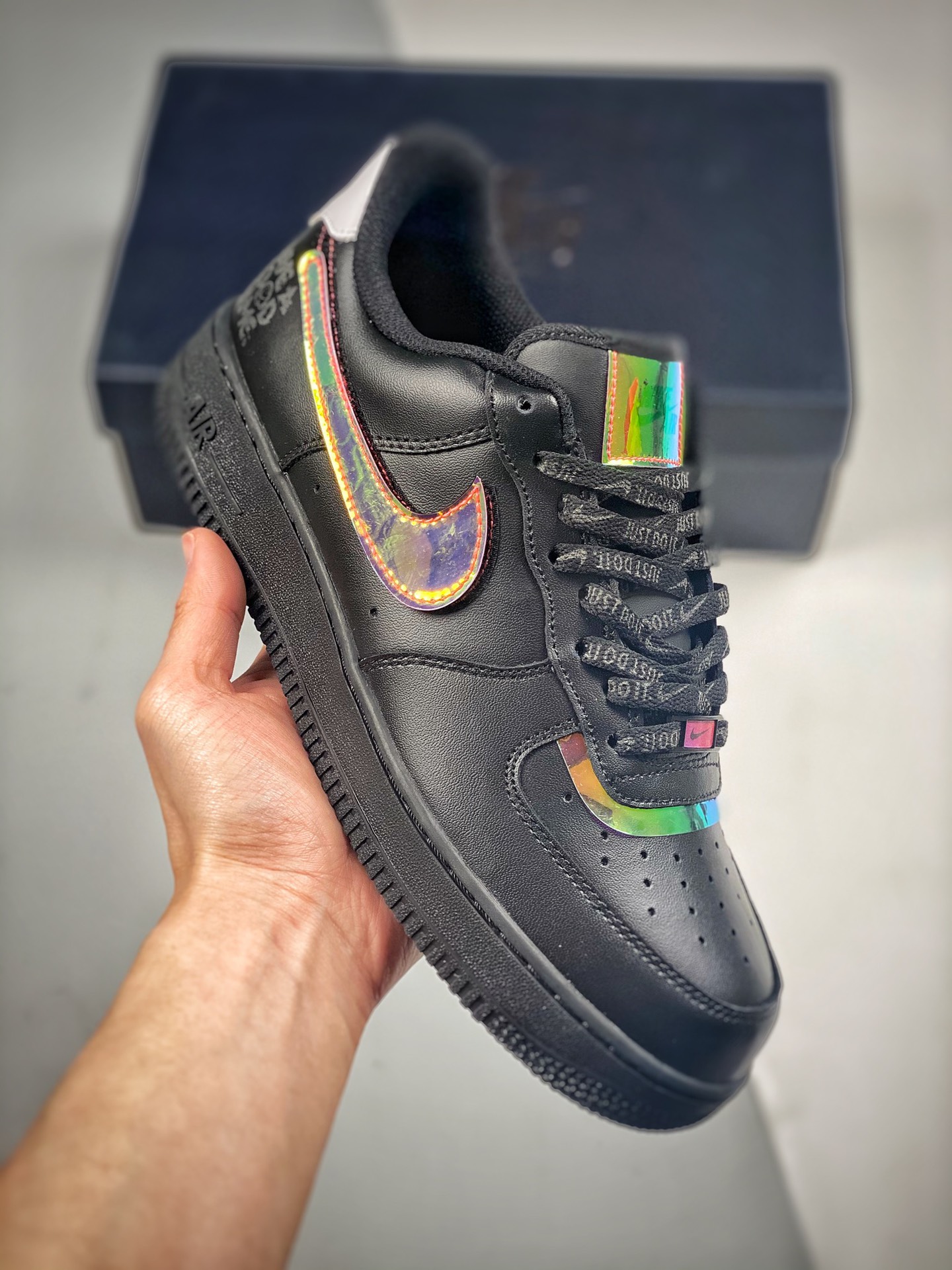 Nk Air Force 1 Low Air Force 1, negro con gancho de color, horma y plantilla originales, forma auténtica de Air Force, …