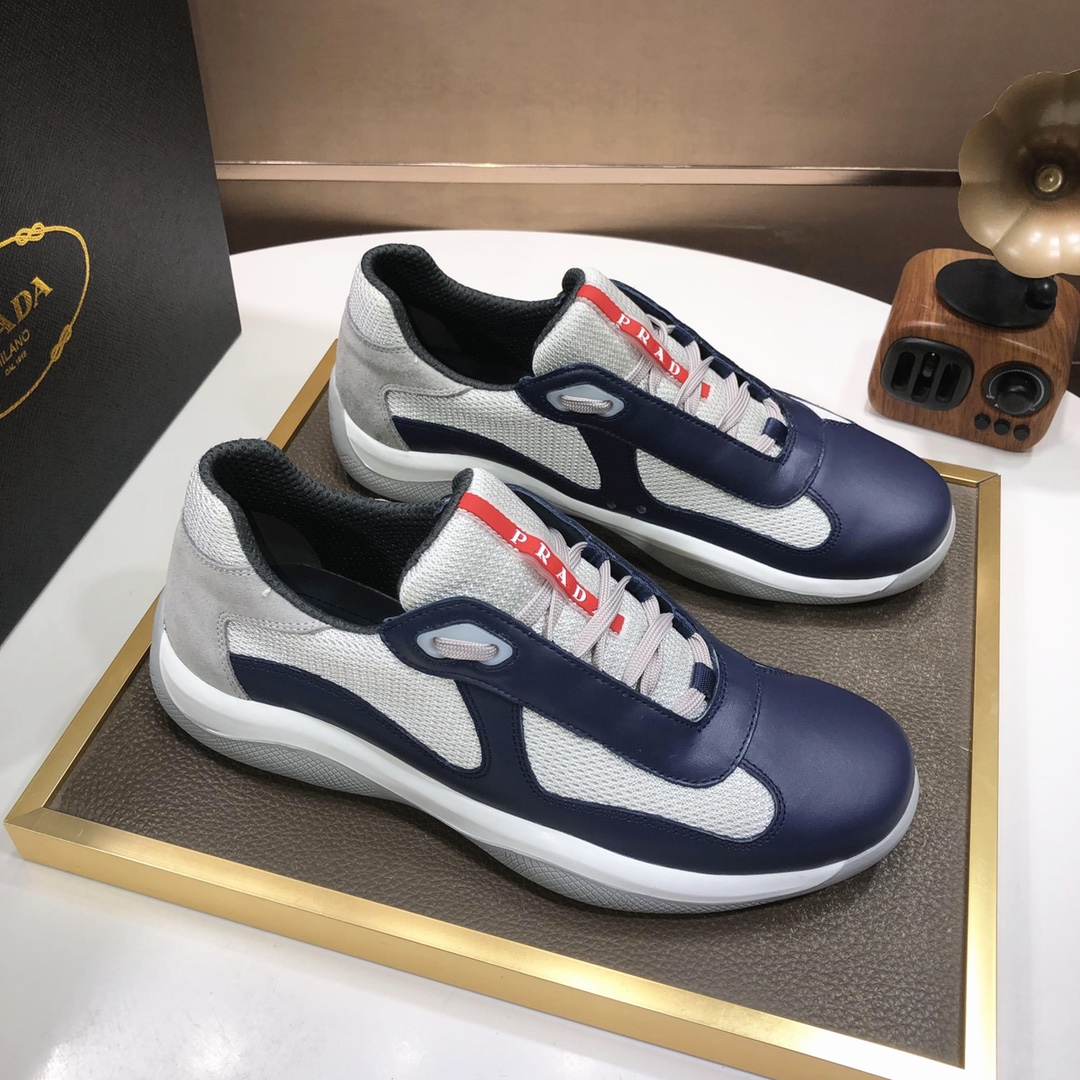 K0 普拉达 Prada 顶级原单，当季，高品质原单牛货，顶级高丝光牛皮拼原版透气布料+进口滴胶，内里进口弹力布配原版牛皮垫脚，原厂大底品质保证码38-4545定做