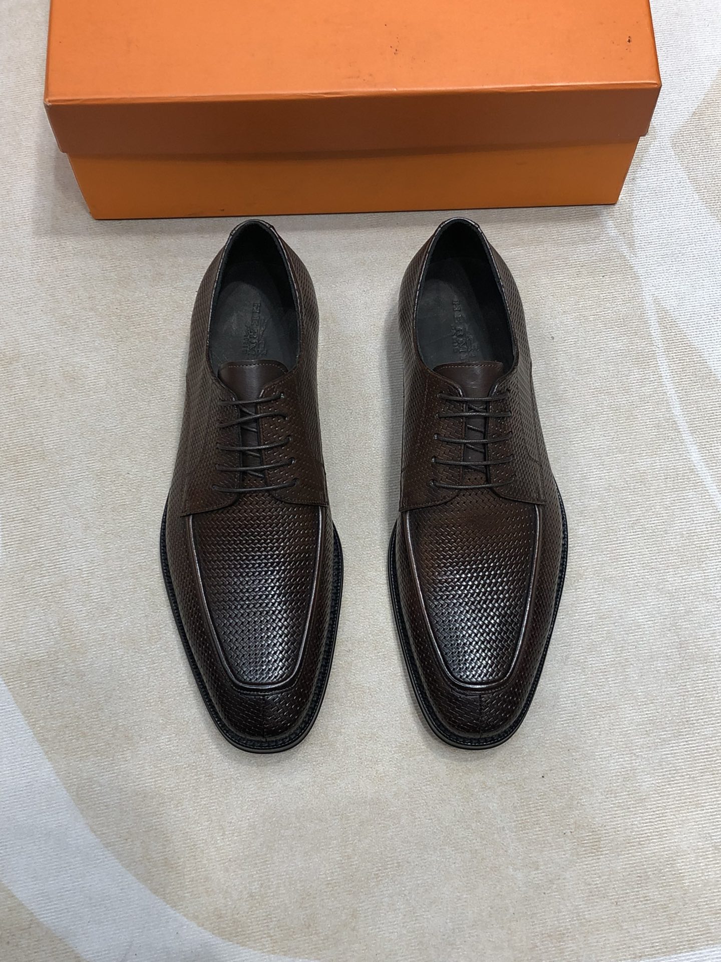 Hermes Shoes Plain Toe Men Cowhide Genuine Leather