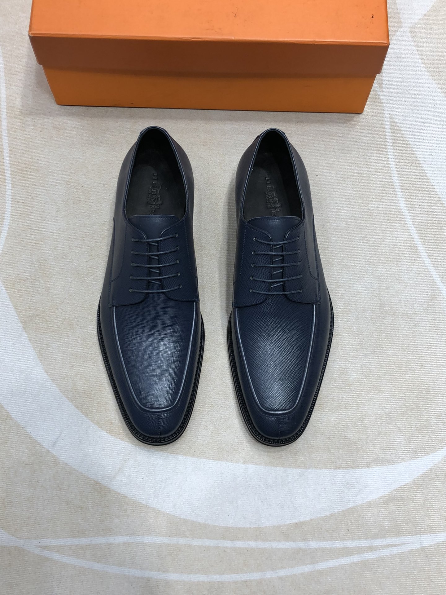 Hermes Shoes Plain Toe Men Cowhide Genuine Leather