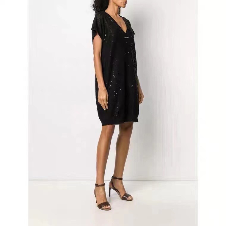 ZILIMARK Linen Silk Sequin Dress with Slip - Short Sleeve, V-Neck 7 i1648368447 5496 6