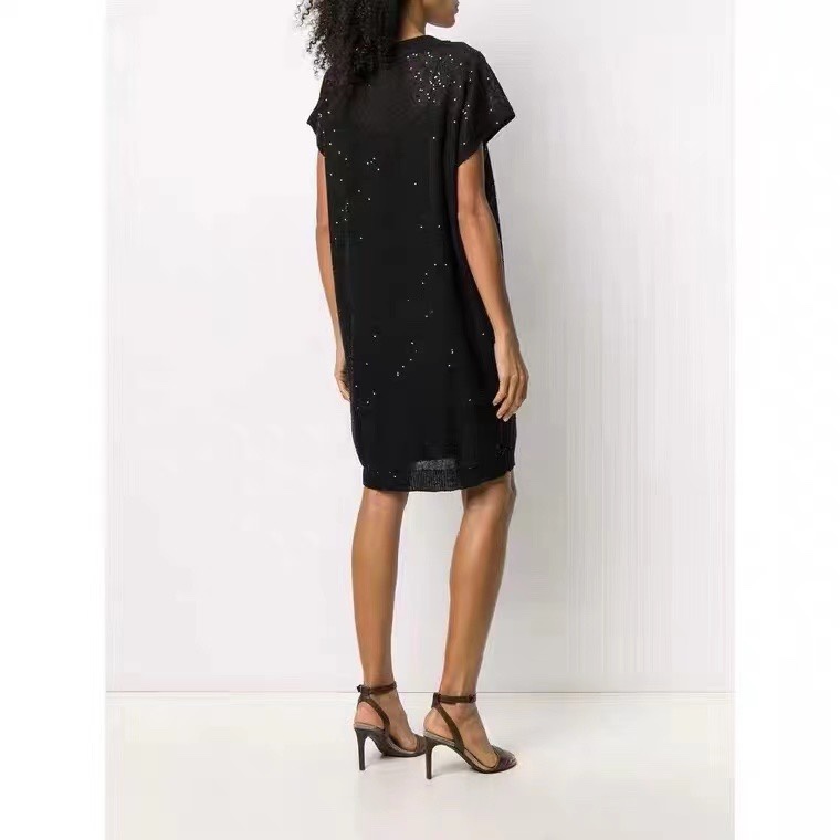 ZILIMARK Linen Silk Sequin Dress with Slip - Short Sleeve, V-Neck 9 i1648368447 6706 8