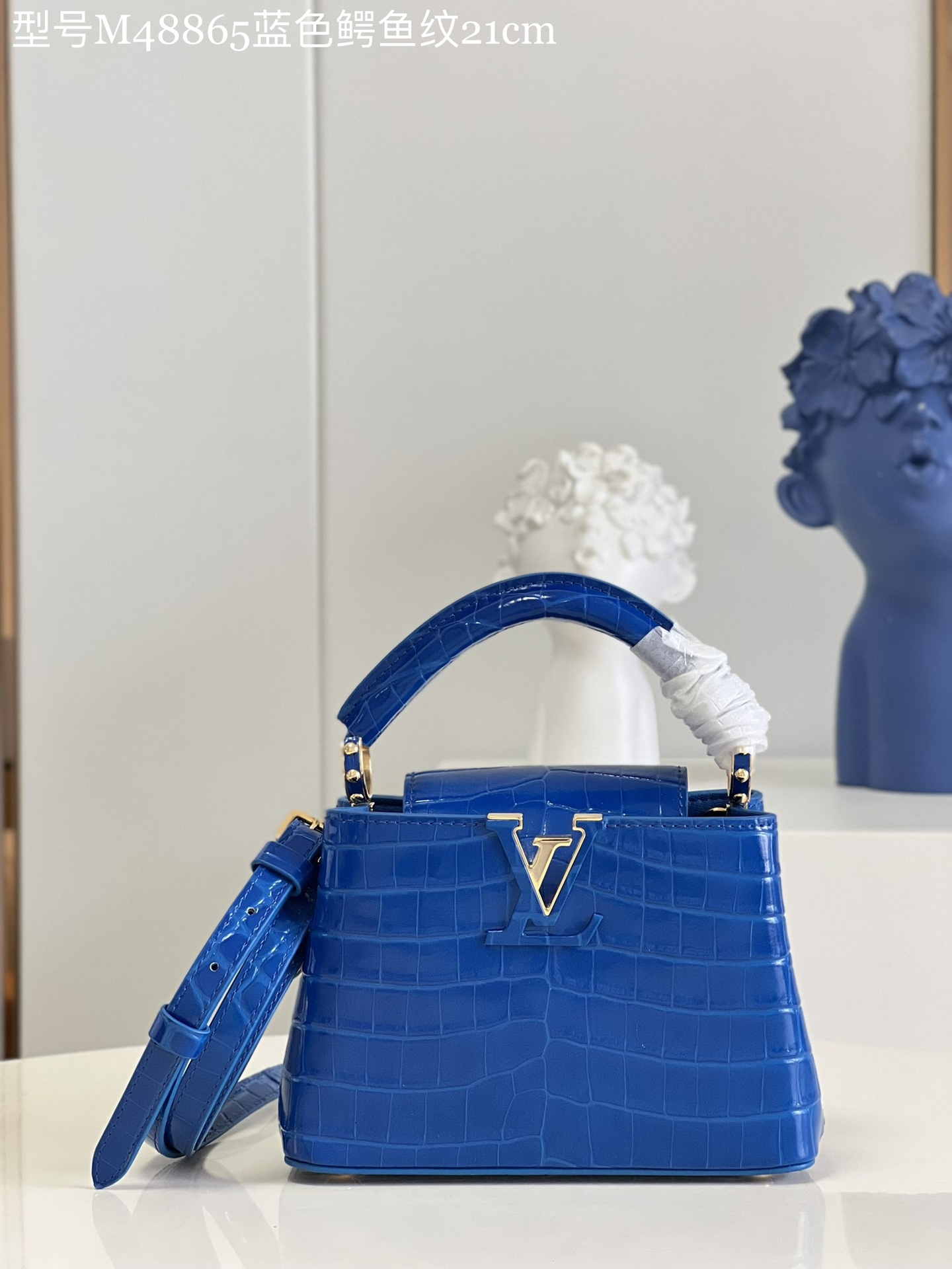 Louis Vuitton LV Capucines Bags Handbags Blue Crocodile Leather Goat Skin Sheepskin Mini M48865