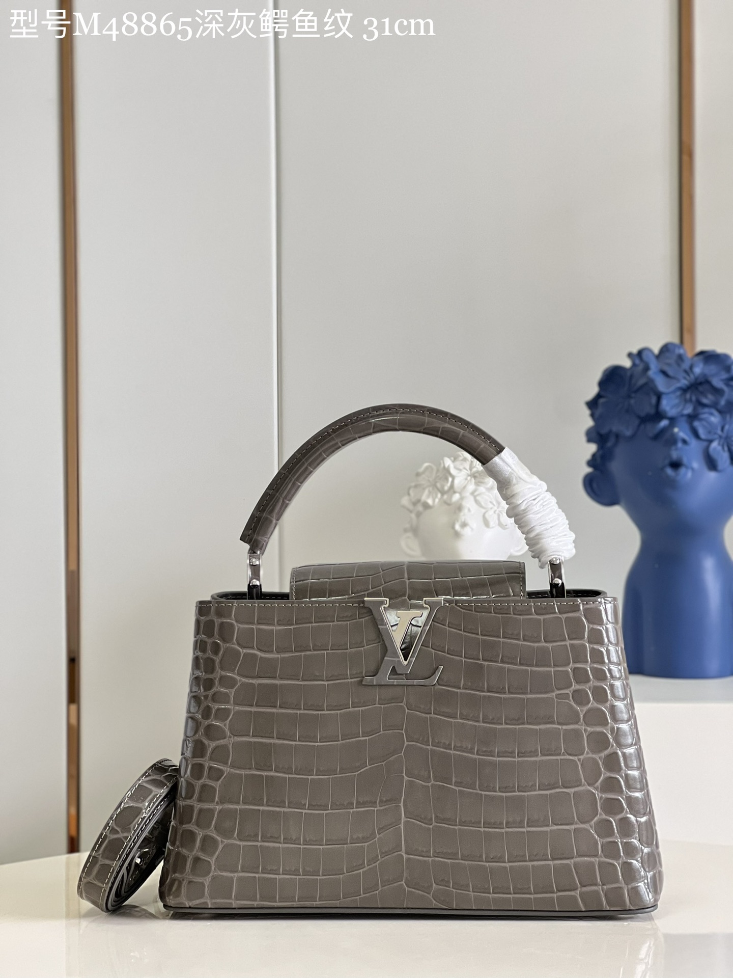 Louis Vuitton LV Capucines Bags Handbags Grey Crocodile Leather Goat Skin Sheepskin M48865