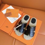 Hermes Shoes Espadrilles Slippers Calfskin Chamois Cowhide Genuine Leather Straw Woven
