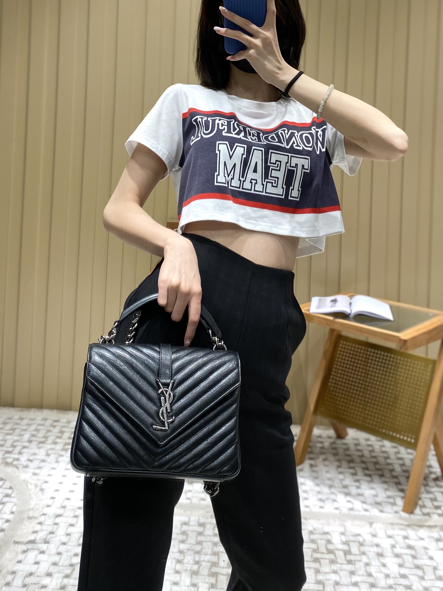 Saint laurent Ysl Monogram college_24cm黑色银扣428056