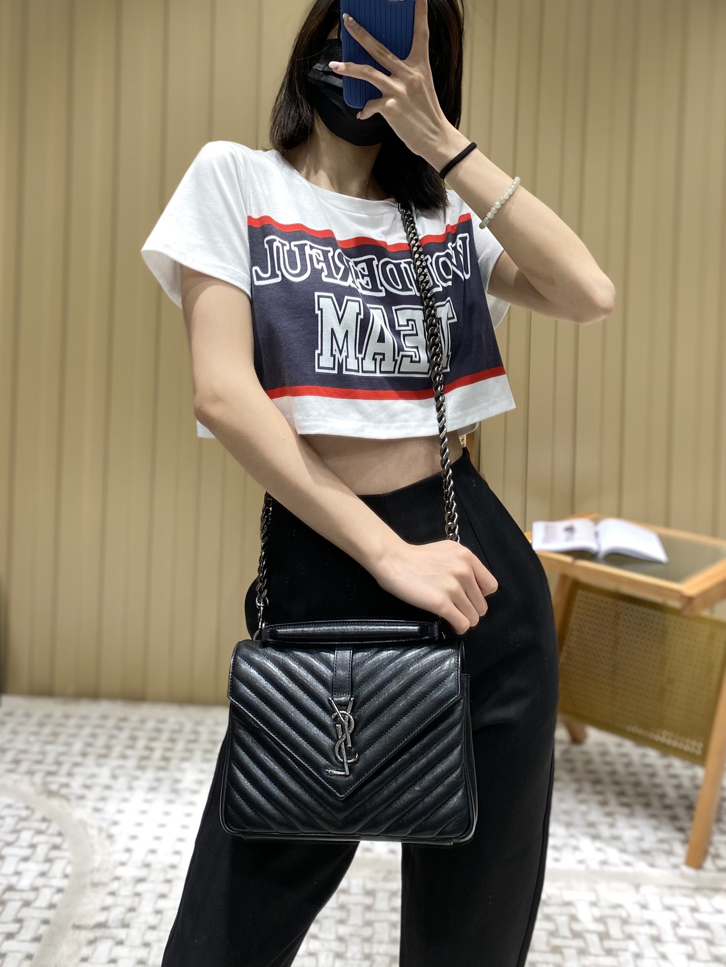 Saint laurent Ysl Monogram college_24cm黑色银扣428056