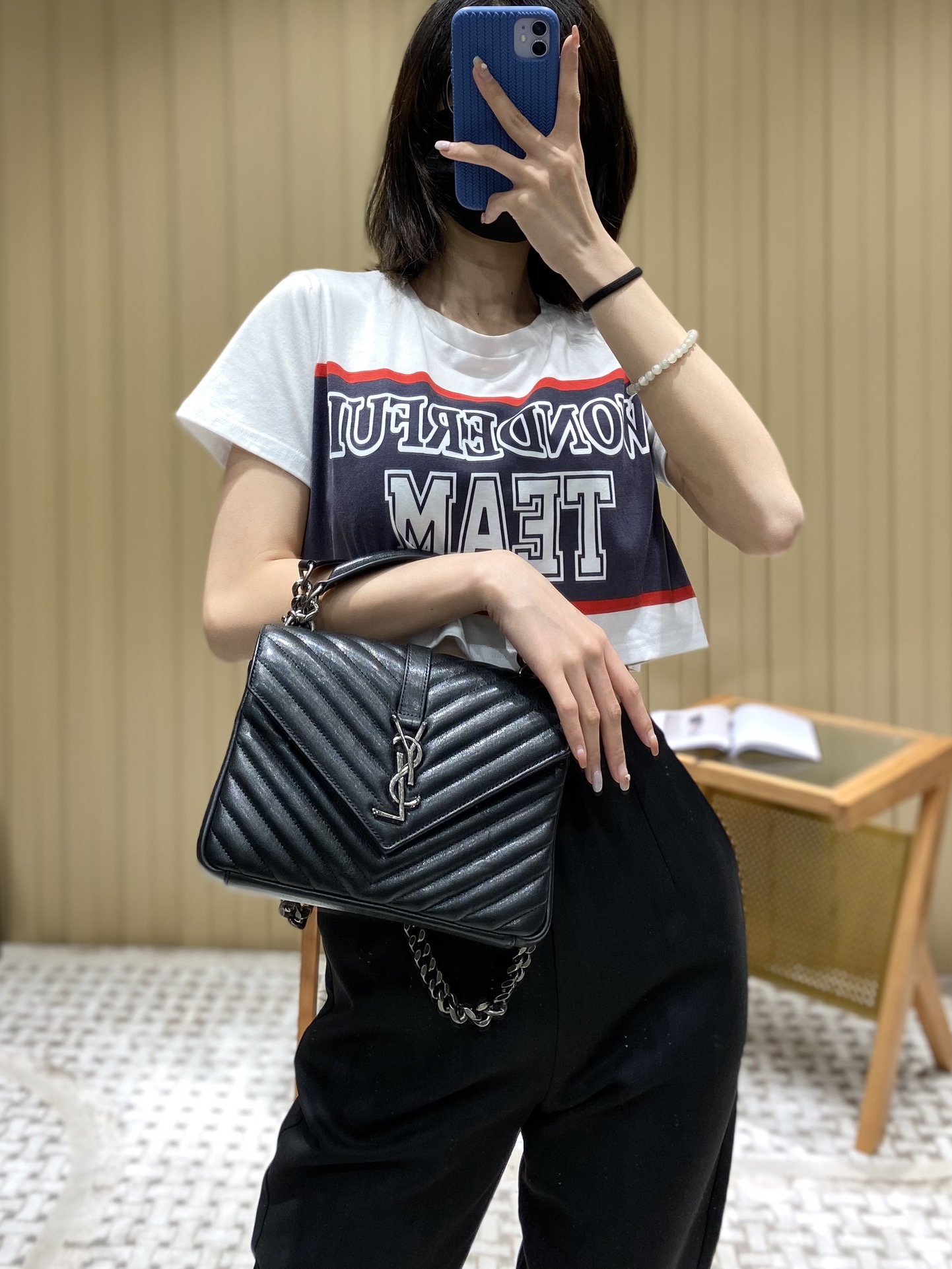 Saint laurent Ysl Monogram college_24cm黑色银扣428056