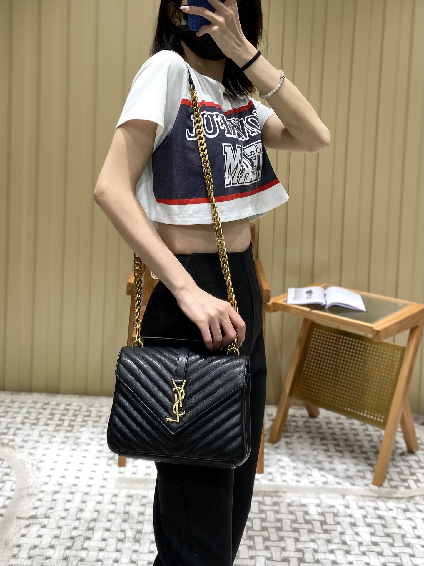 Saint laurent Ysl Monogram college_24cm黑色金扣428056