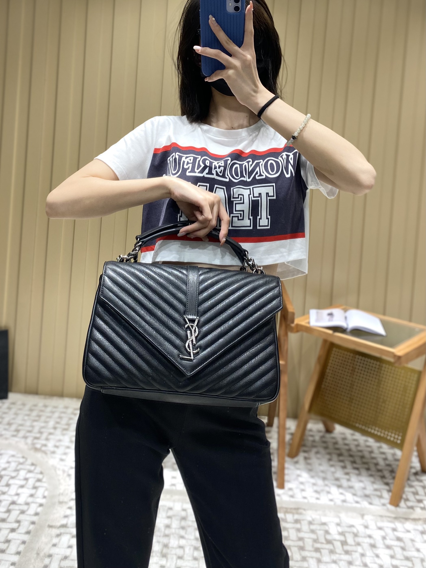 Saint laurent Ysl Monogram college_32cm黑色银扣392738