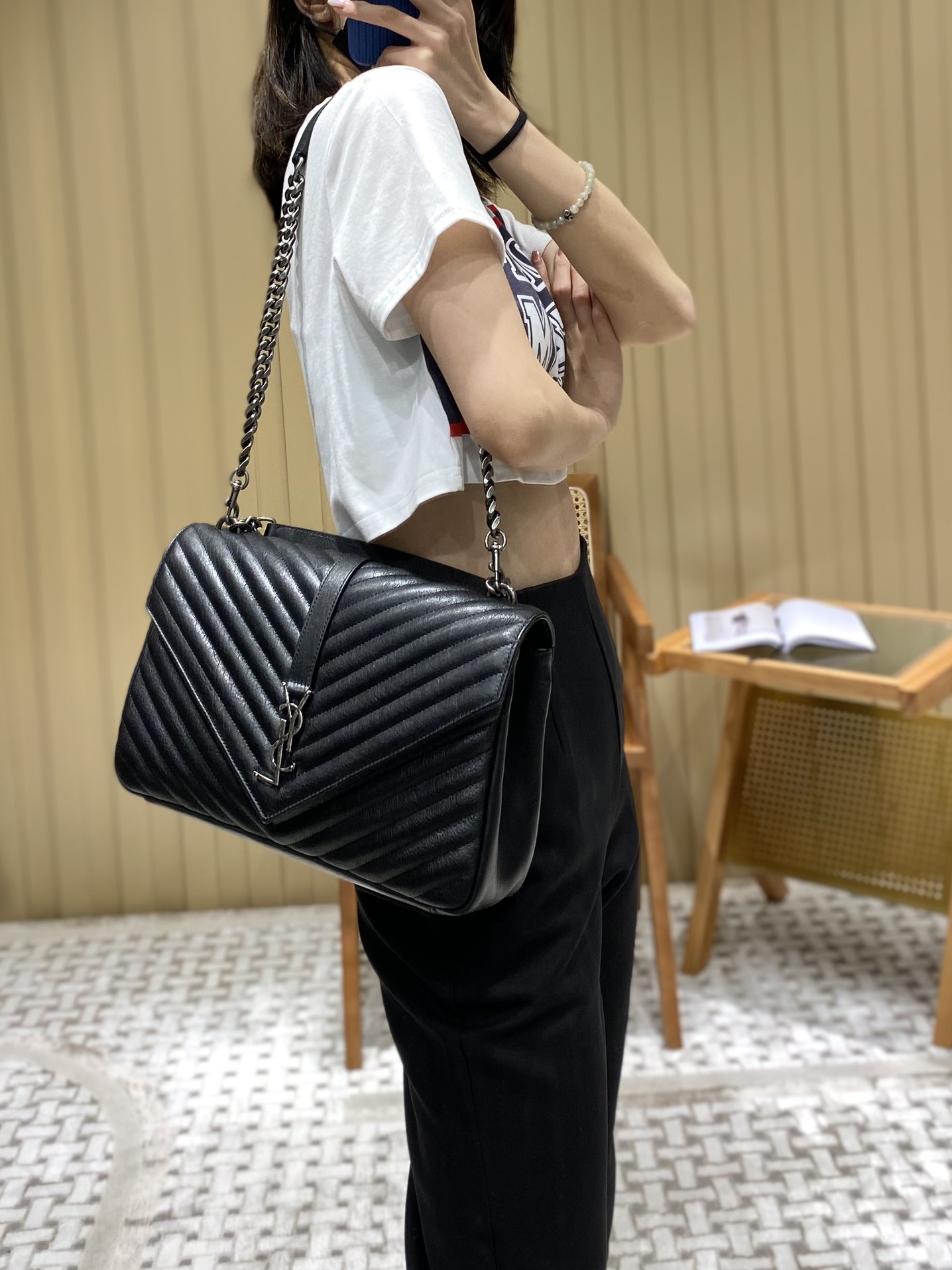 Saint laurent Ysl Monogram college_32cm黑色银扣392738
