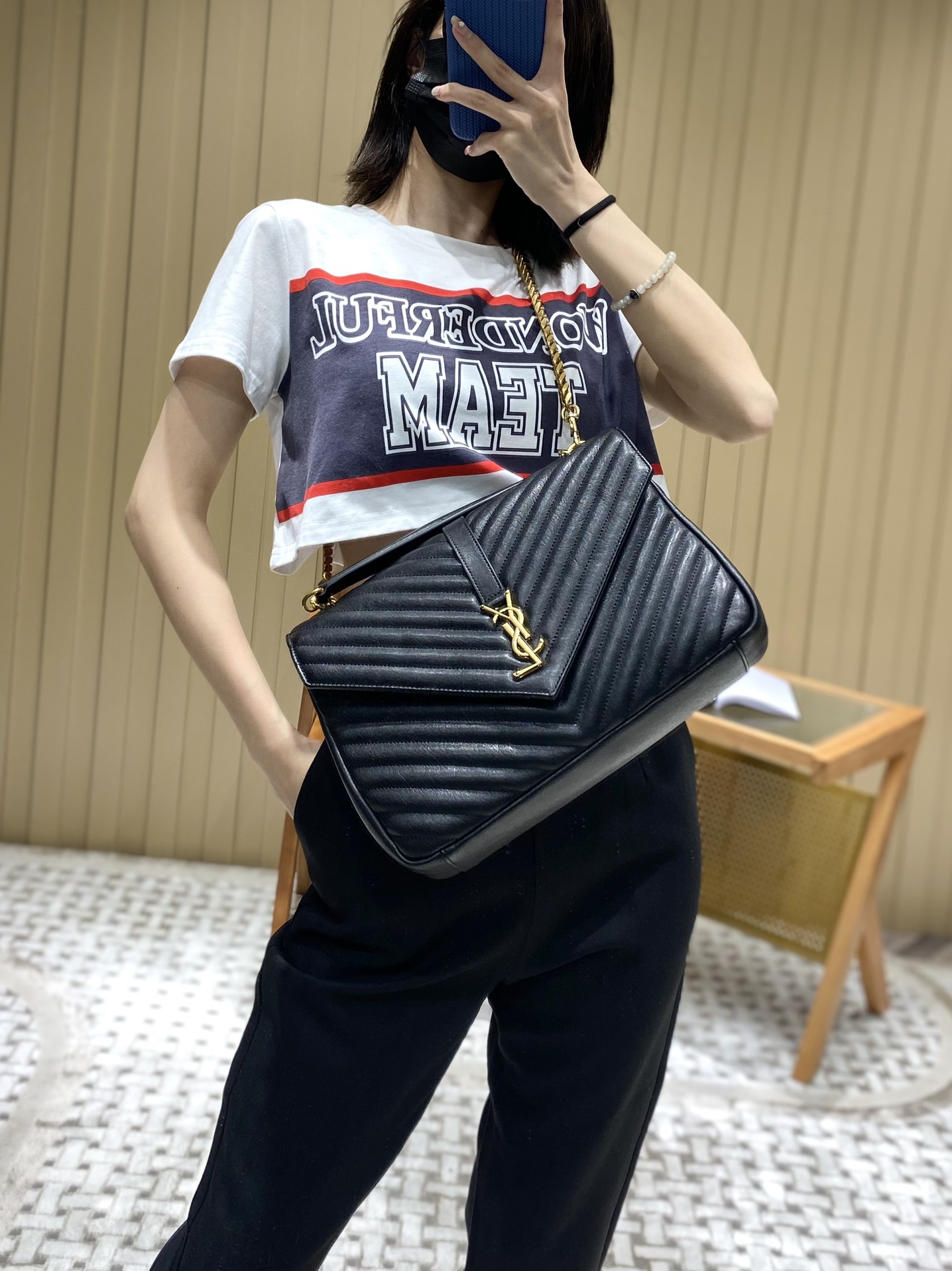 Saint laurent Ysl Monogram college_32cm黑色金扣392738