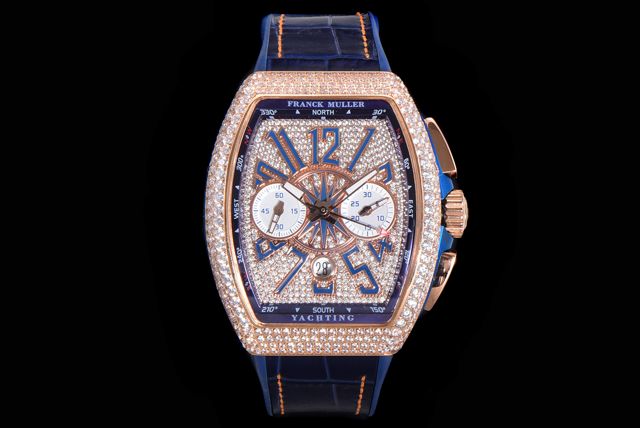 NO:392839,【FRANCK MULLER】Frank Muller V45 blue yacht 44x54 mm 1. Case Original mold opening sandwich structure case Middle inner side Blue side groove and blue ear position protruding from the head position make the case production process more difficult. After more than 10 months, after multiple initial proofreading, it was finally developed and successfully developed and made. It is made of 316 stainless steel instead of a low-cost plastic mold in the market. 2. Literature. Each character is made of original 11-height digital concave edge oil filling. High cost. Complex production. Low yield. There is a magnifying glass gasket layer on the lower layer of the literal. The calendar window also uses a sapphire magnifying glass. It is always maintained that it is universal to the original. Keep improving. 3. The original uses ETA7753 movement. There is a hidden handle at the 10 o'clock position for calendar adjustment. Given that the domestic 7753 is thicker than ETA, poor stability and high reverse correction rate, it adopts a more stable Haigu movement to achieve the thickness of the case consistent with the original, accessories can be universal, and it is more convenient to adjust the head to the calendar. 4. The diamond-mounted buckle adopts the original mold. The diamond-mounted pin buckle is consistent with the original V45 star-shaped diamond-mounted pin buckle is more convenient to wear. The light-shell version uses a folding snap buckle that matches the original version. 5. The literal fit of the press-bend needle and the press-bend large-bend glass curved case design is closely matched with the wrist. Pursuing the ultimate super accurate needle position, the best watch holder requires the control of the high needle height, fine work, and huge time-consuming 6. The steel head calendar high-end rubber strap is softer and more comfortable and the common strap is only the minimum requirement. The color is consistent with the original version, and there is no color difference! The color of the market version is not the same as the original V45 blue yacht. Welcome to your tasting, franck muller19860909【 FRANCK MULLER】法兰克穆勒 V45蓝色遊艇机 44x54 mm 1.表壳 原版开模 三明治结构表壳 中间内侧 蓝色的侧槽和把头位置凸出来的蓝色耳位 更是使表壳的制作过程更加困难 然后历时10个多月经过多次初版校对 终于研发制作成功 完全采用316精钢制作 而非市场低成本的塑胶模具 2.字面 每个字丁都是采用原装11高度的数字凹边内填油真丁 成本高 制作复杂 良品率低 字面下层有放大镜垫片层 日历窗也是采用蓝宝石放大镜 始终保持与原装可以通用的要求 精益求精 3.原装采用ETA7753机芯 表壳10点位置有暗把 用于调日历 鉴于国产7753比ETA要厚 稳定性差 反修率高问题.采用了性能更加稳定的海鸥机芯 实现表壳厚度与原装一致 配件可以通用 把头调节日历更加方便 4. 镶钻版表扣采用原版开模 与原装V45满天星一致的镶钻针扣表扣 更加方便佩戴 最大限度还原原版 光壳版 采用的是折叠按扣 与原版搭配一致 5. 压弯表针与压弯字面贴合 高弧度大压弯玻璃紧贴手腕的弧形表壳设计 追求极致的超精准走针位 要求最好的装表师控制针高 精工细作 耗时巨大 6.钢头历高级橡胶表带 更加柔软舒适与原装通用的表带只是最低要求 颜色与原版一致 做到无色差！市场版本颜色不对原版 V45蓝色游艇 欢迎您的品鉴,,franck muller,Watch